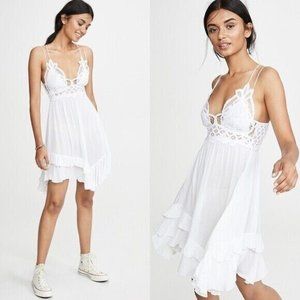 Free People Fp One Adella Slip Mini Dress White Lace Ruffle NEW XS